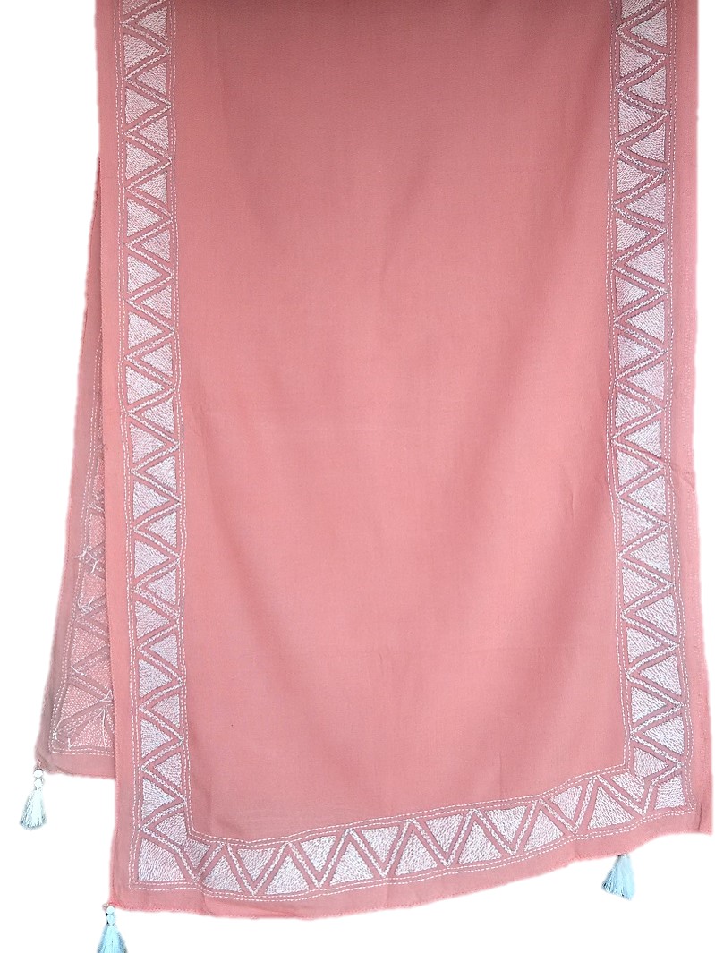 Peach Pink Kantha Cotton Stole